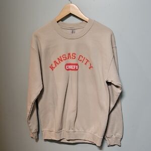 Gildan Beige Kansas City Cheif Karma 87 Crewneck Sweatshirt with Red Print